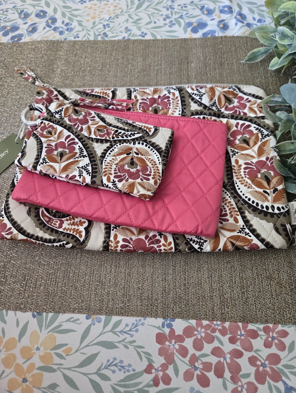 Vera Bradley Pink Quilted and Paisley Wristlet Set